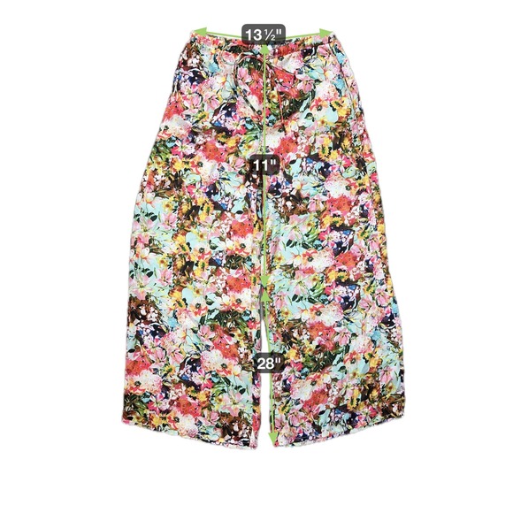 Lavender Brown Retro Bright Floral Satin Pants w/ Elastic Waist - SIZE M - Picture 6 of 6